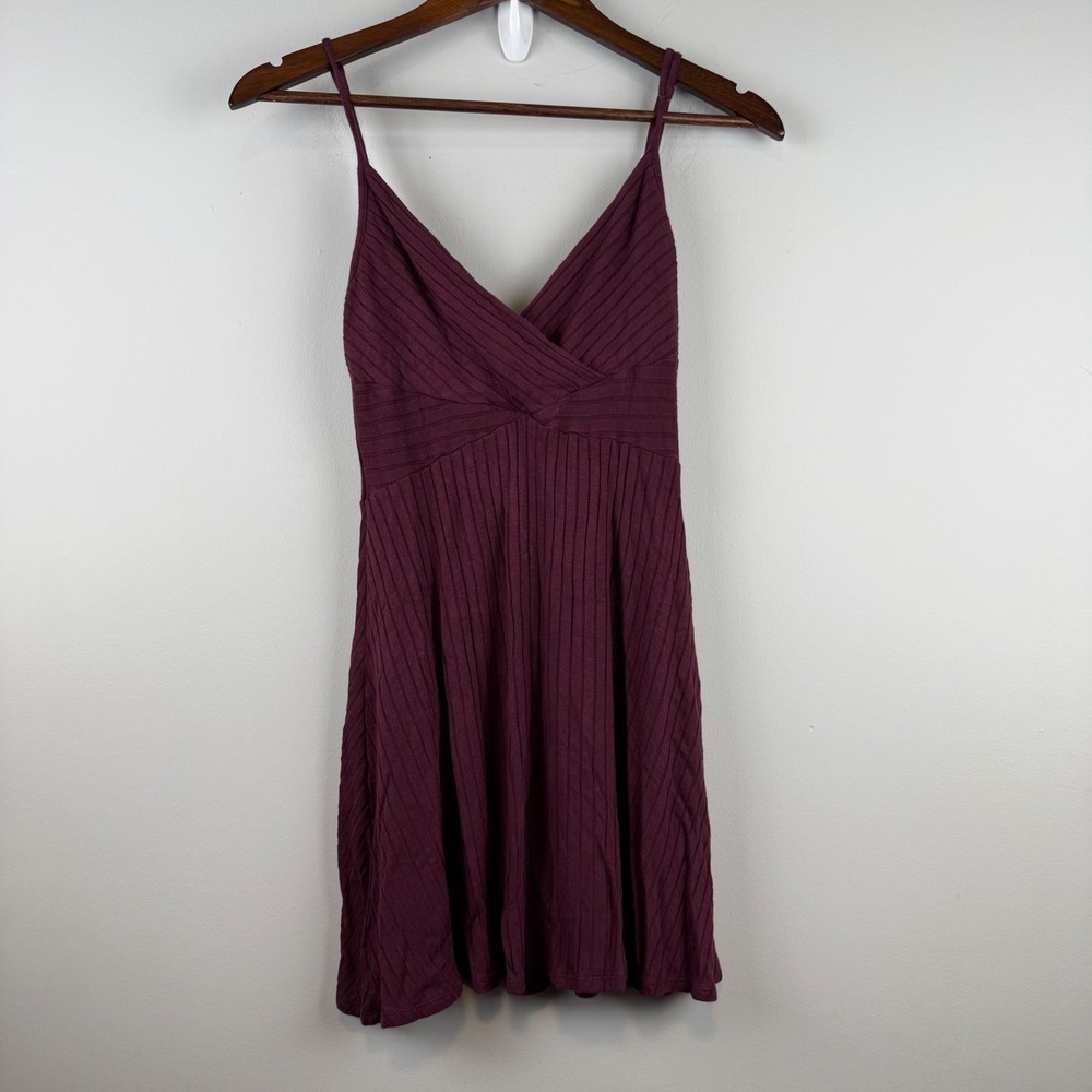 American Eagle Ribbed Mini Dress Womens M Burgundy Coquette Fit And Flare Preppy